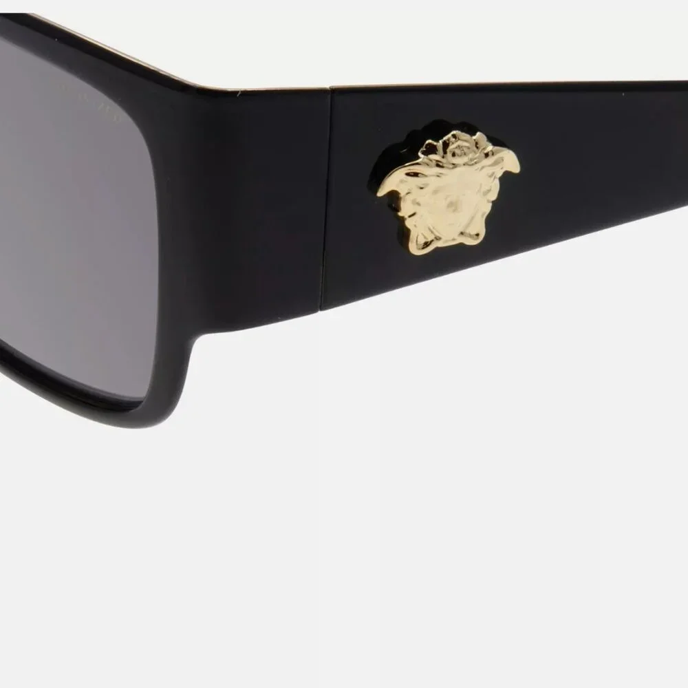 New Versace Polarized Black Logo Mens Gold Sunglasses